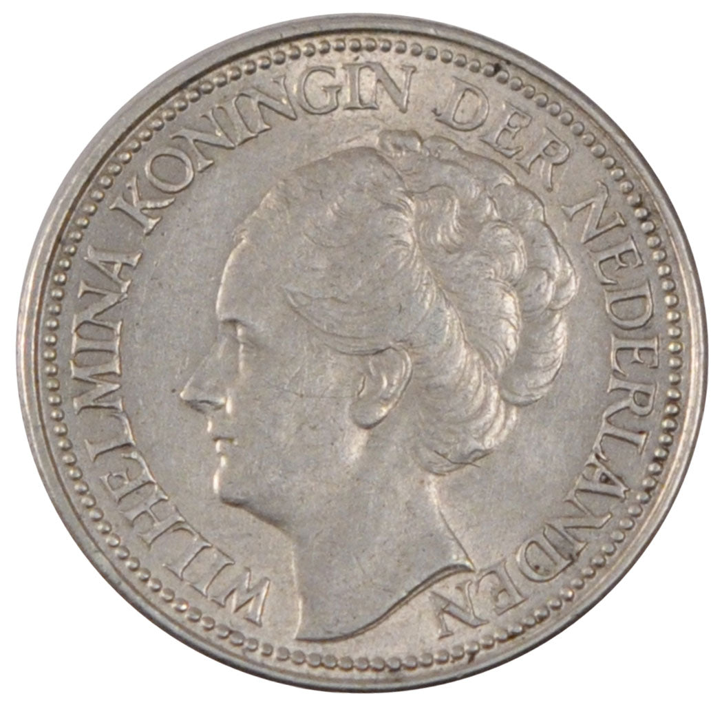 NETHERLANDS, 25 Cents, 1928, KM #164, AU(55-58), Silver, 19, 3.59
