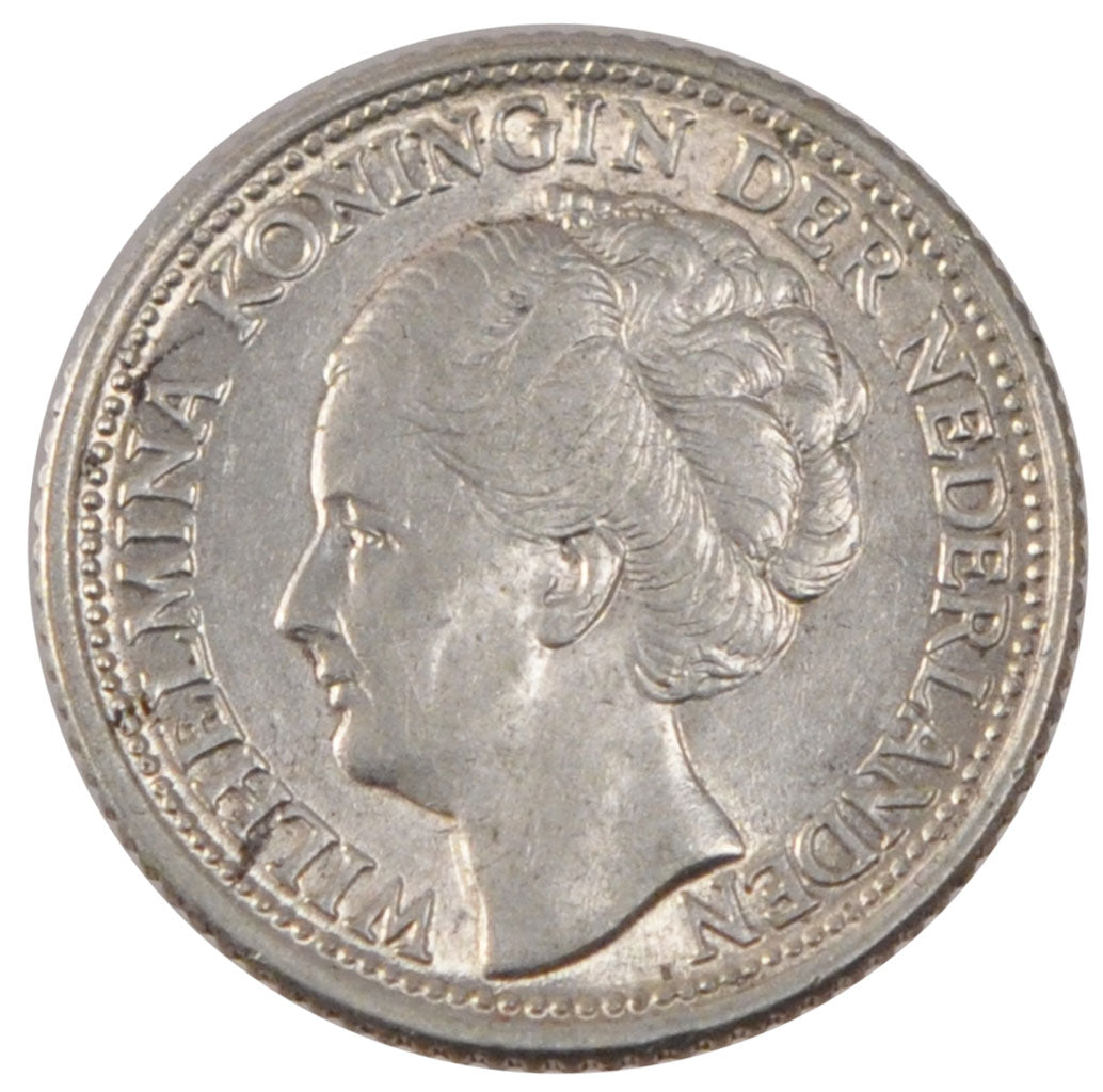 NETHERLANDS, 25 Cents, 1943, Philadelphia, KM #164, AU(55-58), Silver, 19, 3.58
