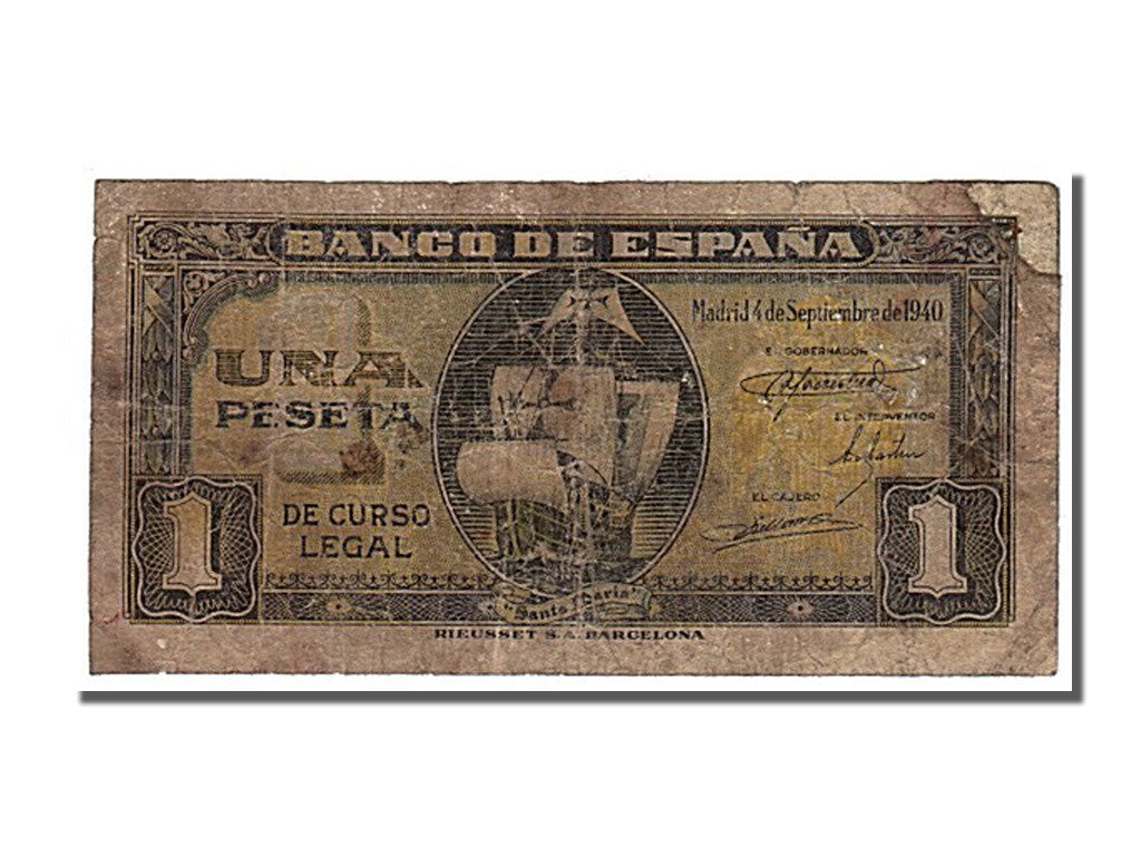 Spain, 1 Peseta, 1940, KM #122a, 1940-09-04, VG(8-10), I