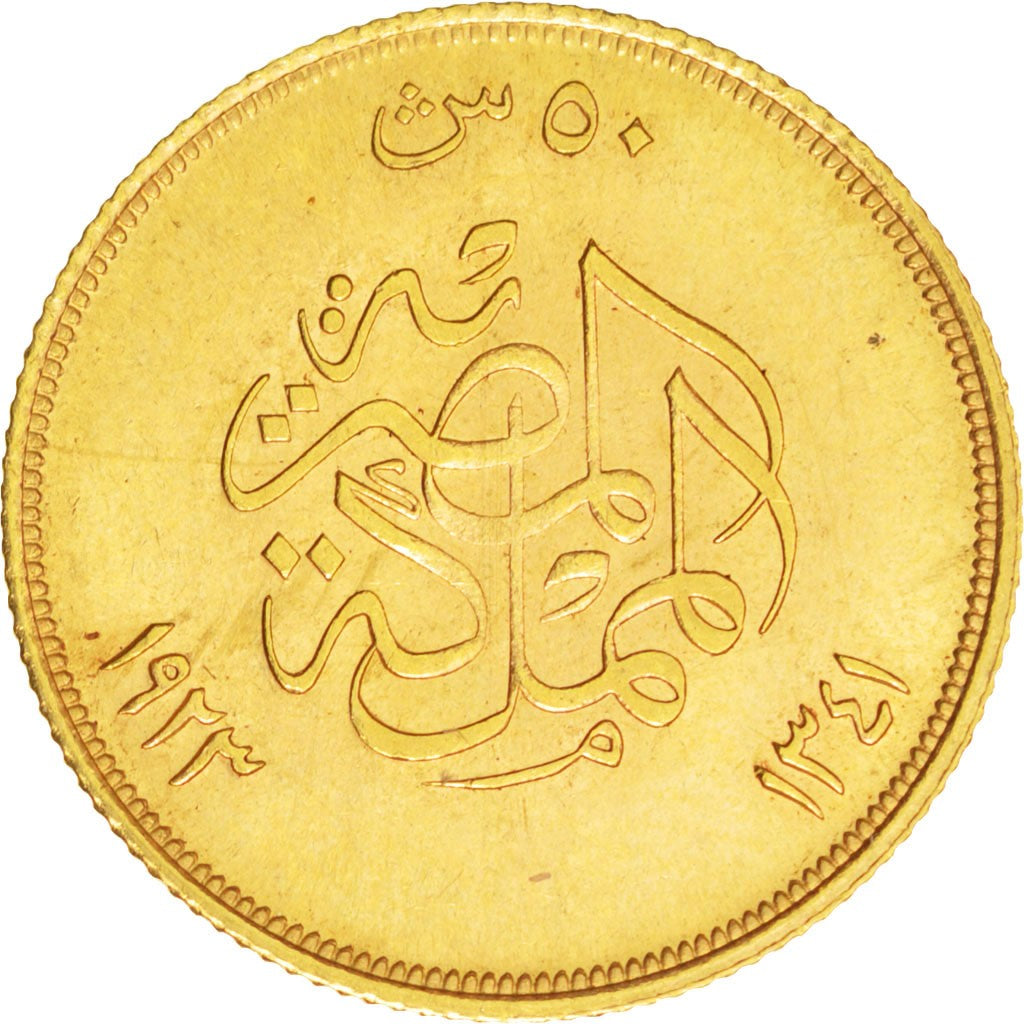 Egypt, Fuad I, 50 Piastres, 1923, British Royal Mint, AU(55-58), Gold, KM:340