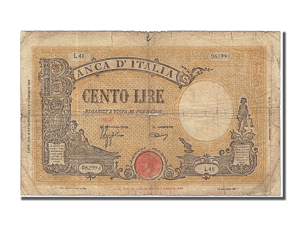 Banknote, Italy, 100 Lire, 1943, 1943-10-08, F(12-15)