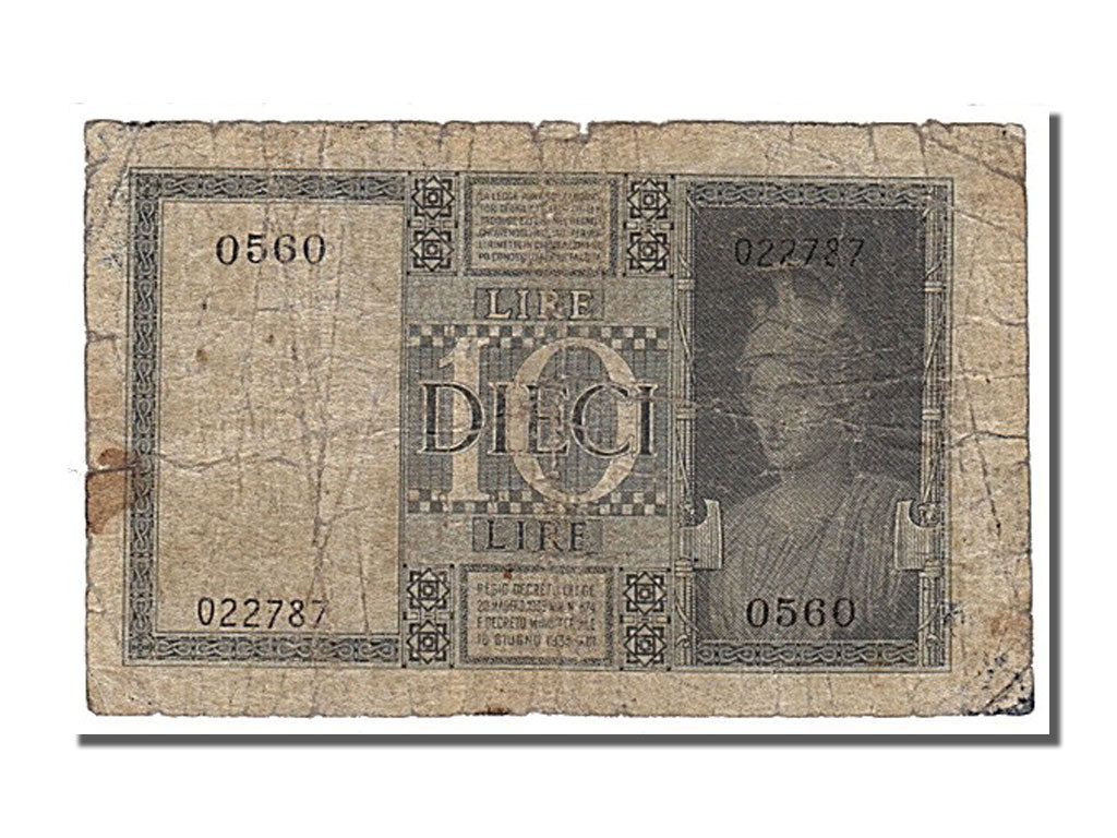 Italy, 10 Lire, 1939, KM #25c, VF(30-35), 0560