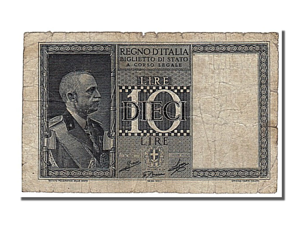 Italy, 10 Lire, 1939, KM #25c, VF(30-35), 0560