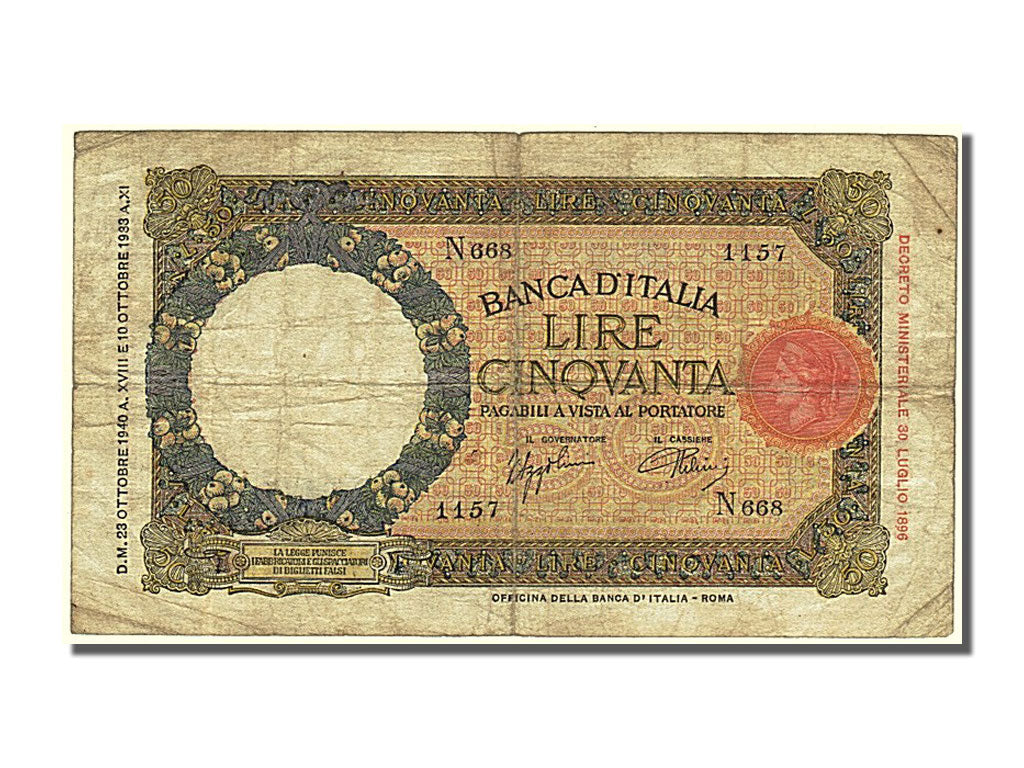 Italy, 50 Lire, 1940, KM #54b, 1940-10-23, EF(40-45), N668