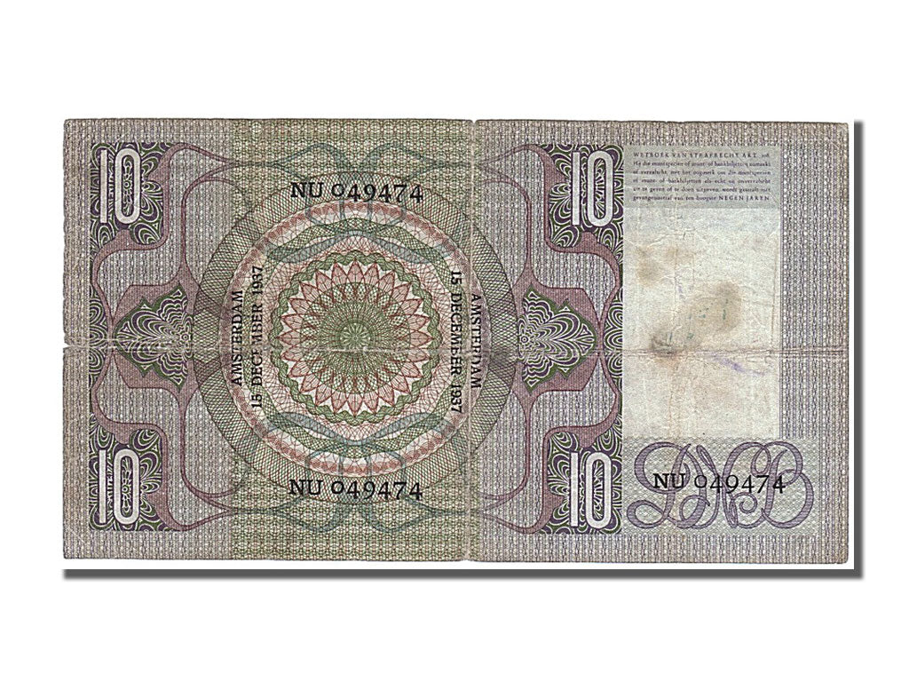 Netherlands, 10 Gulden, 1937, KM #49, 1937-12-15, VF(20-25), NU