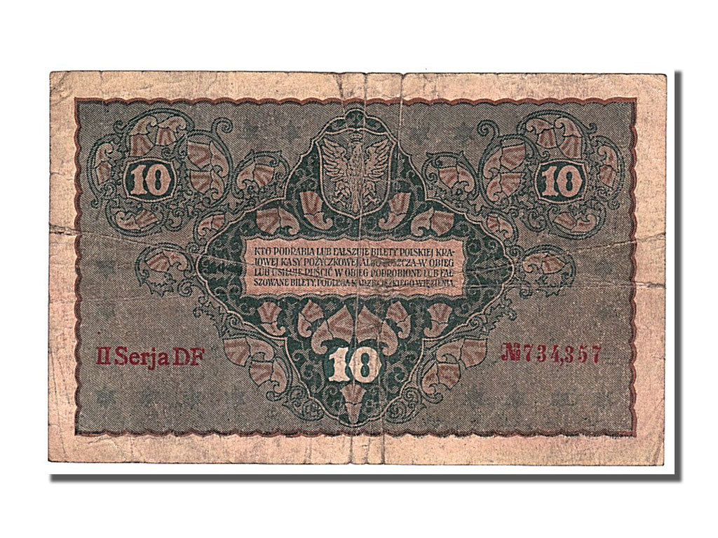Poland, 10 Marek, 1919, KM #25, 1919-08-23, VF(20-25), DF