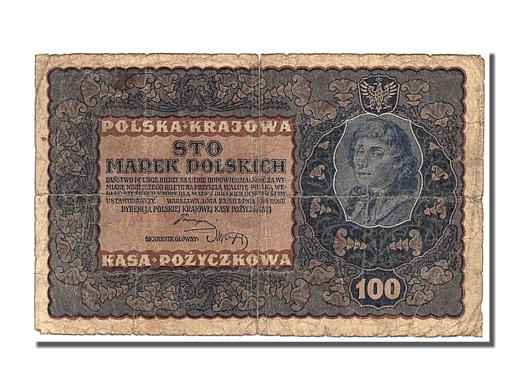 Poland, 100 Marek, 1919, KM #27, 1919-08-23, VF(20-25), L