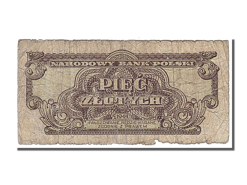 Poland, 5 Zlotych, 1944, KM #108, VG(8-10)