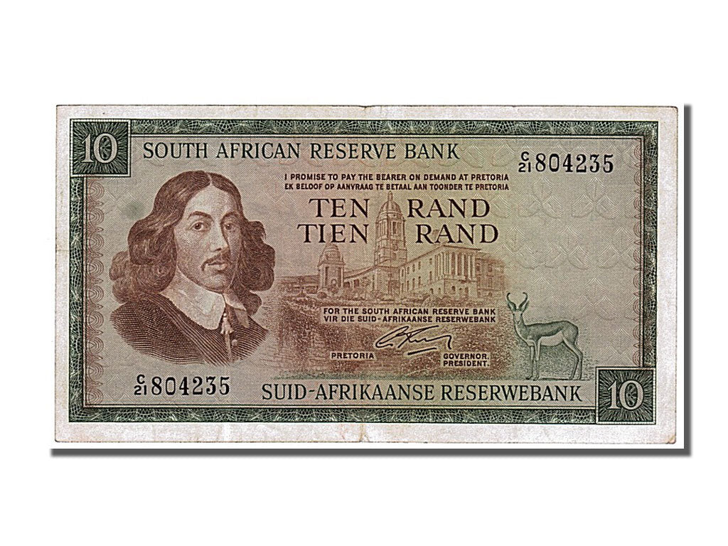 South Africa, 10 Rand, 1966, KM #113a, AU(50-53), C