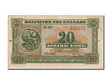 Greece, 20 Drachmai, 1940, KM #315, 1940-04-06, AU(55-58), B30