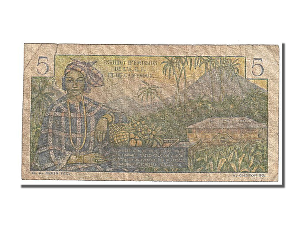 French Equatorial Africa, 5 Francs, 1947, KM #20B, VF(20-25), T.4