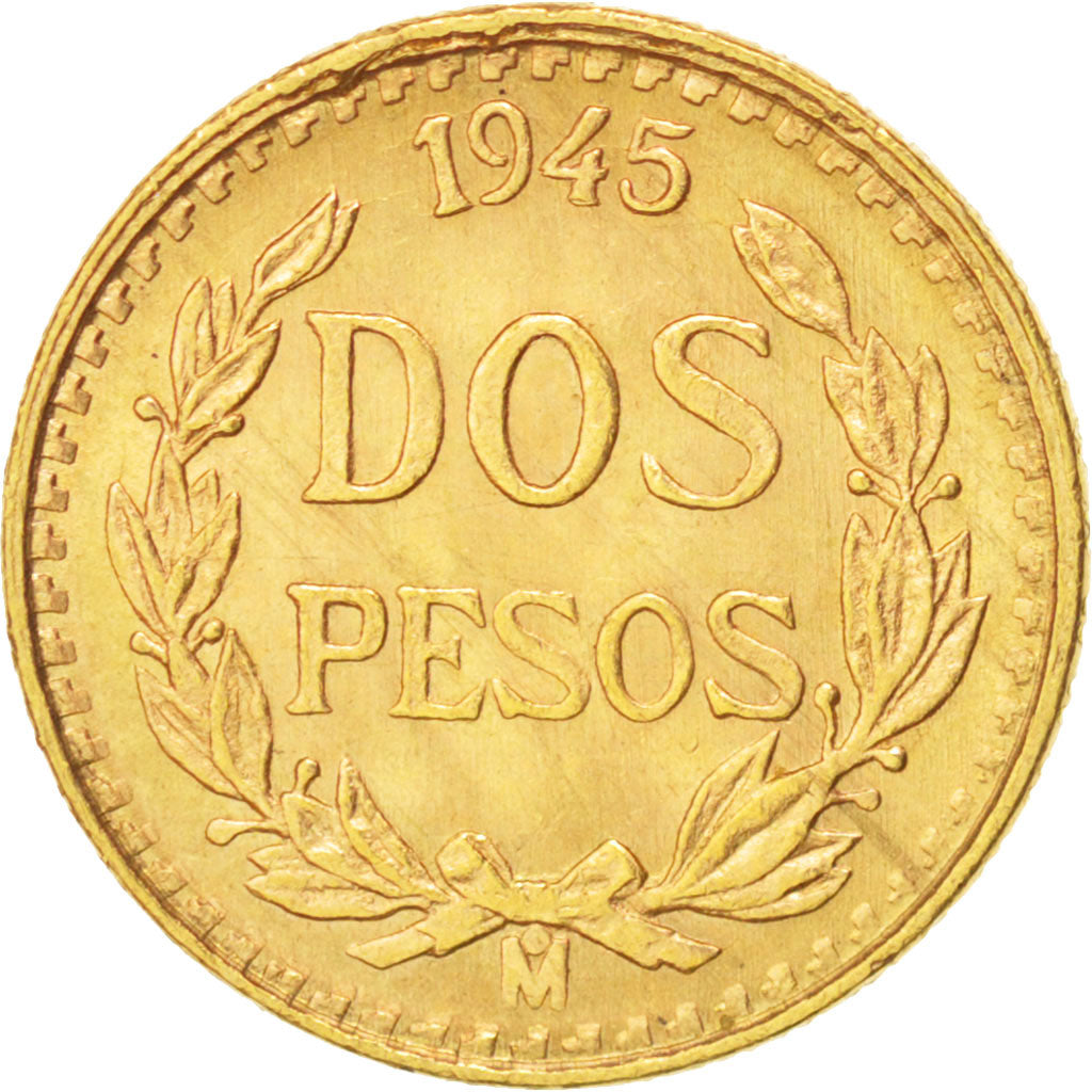 Mexico, 2 Pesos, 1945, Mexico City, MS(63), Gold, KM:461