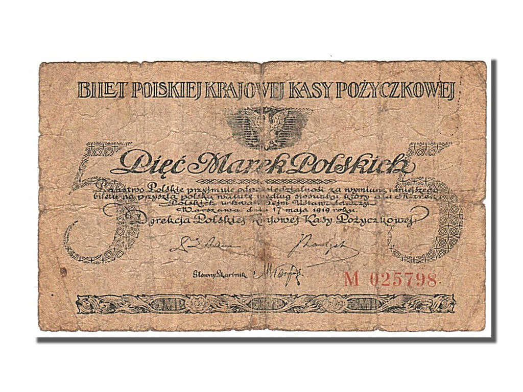 Poland, 5 Marek, 1919, KM #20b, 1919-05-17, VF(20-25), M