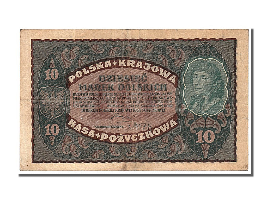 Poland, 10 Marek, 1919, KM #25, 1919-08-23, EF(40-45), AW