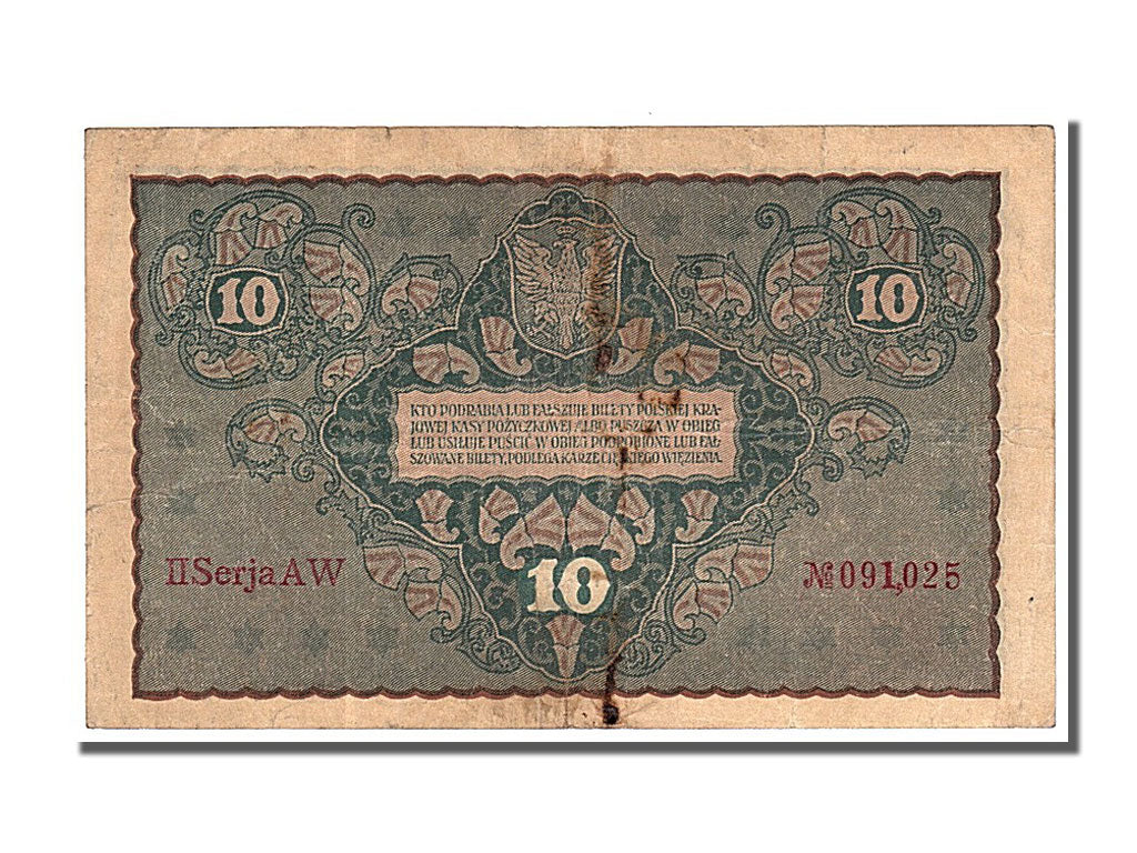 Poland, 10 Marek, 1919, KM #25, 1919-08-23, EF(40-45), AW