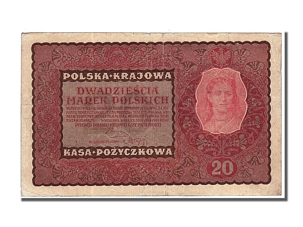 Poland, 20 Marek, 1919, KM #26, 1919-08-23, EF(40-45), EH