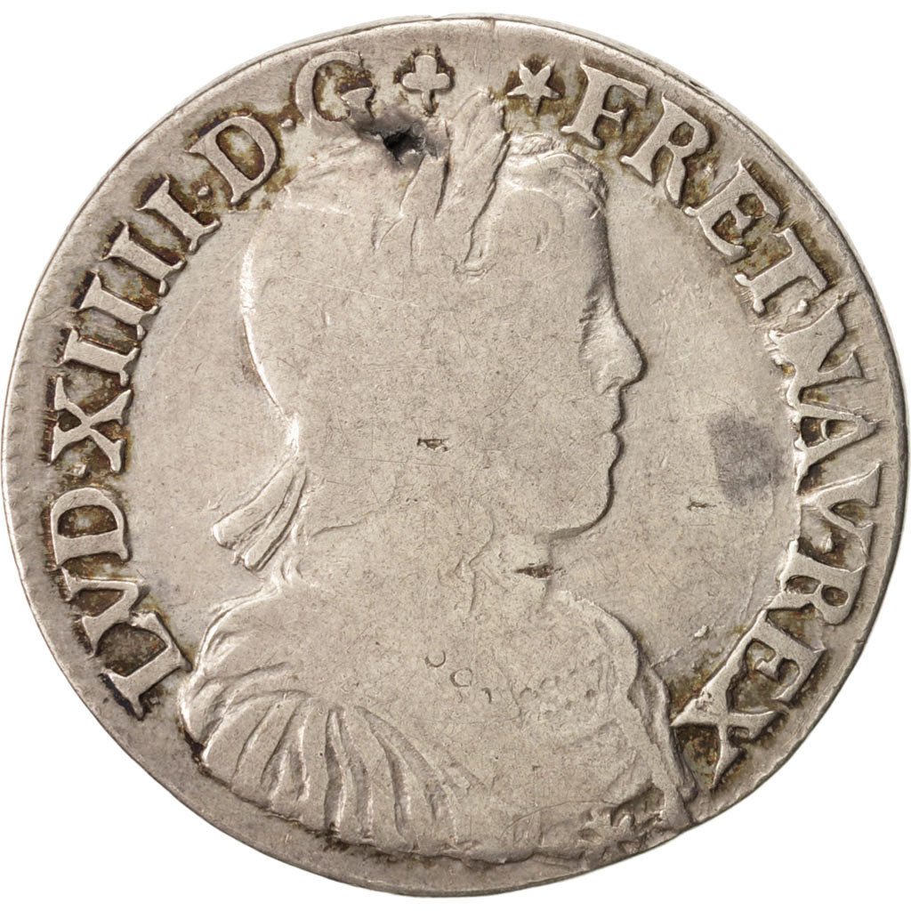 France, Louis XIV, 1/2 Écu à la mèche longue, 1653, Saint Lô, VF(20-25),KM 164.4