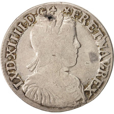 France, Louis XIV, 1/2 Écu à la mèche longue, 1653, Saint Lô, VF(20-25),KM 164.4