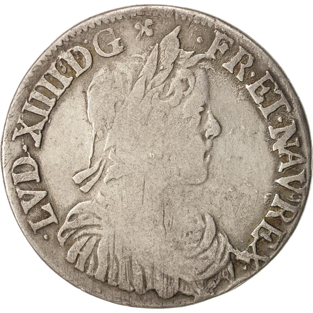 France,Louis XIV,1/2 Écu à la mèche longue,1650,Montpellier,VF (20-25),KM 164.14
