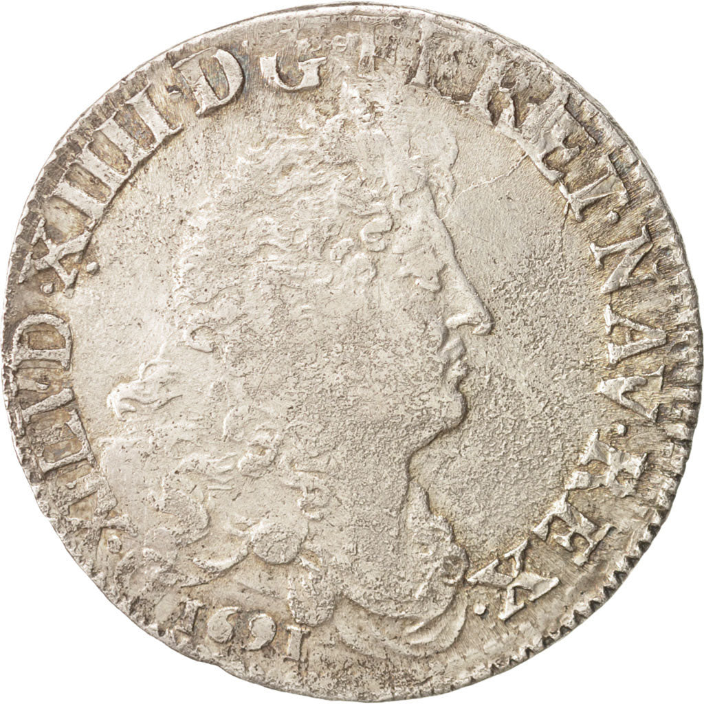 France, Louis XIV, 1/2 Écu aux 8 L, 1690, Lille, VF(20-25), Silver, KM 273.19