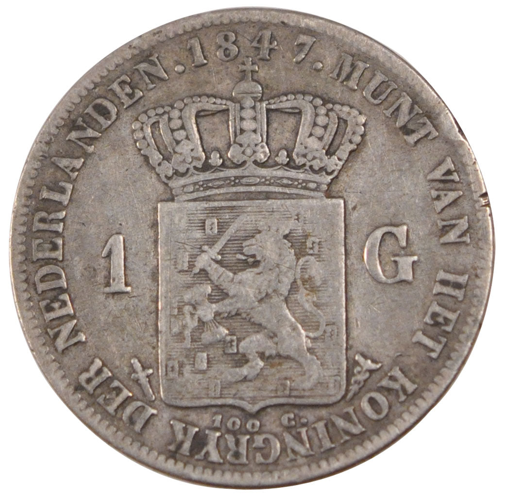 NETHERLANDS, Gulden, 1847, KM #66, EF(40-45), Silver, 28, 9.66