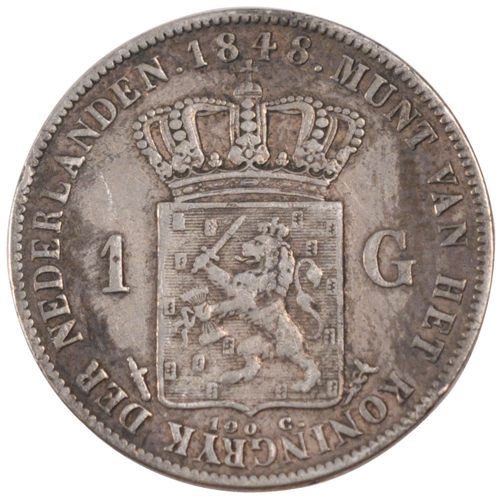 NETHERLANDS, Gulden, 1848, KM #66, EF(40-45), Silver, 28, 9.86