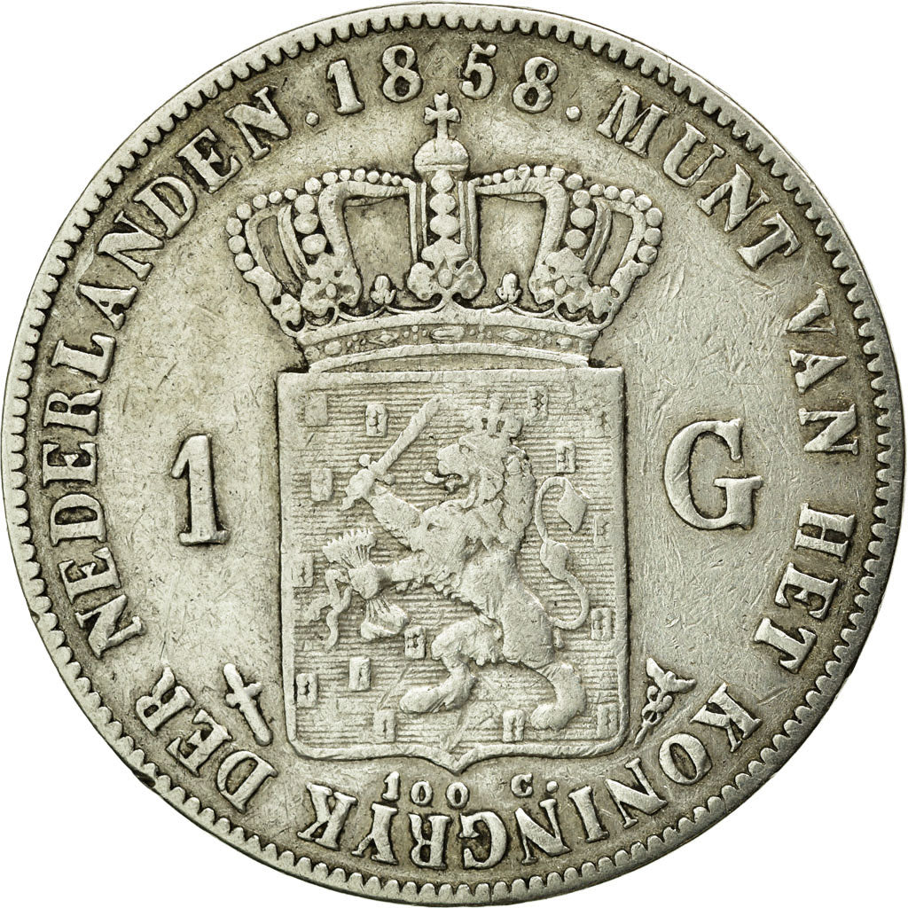 Coin, Netherlands, William III, Gulden, 1858, EF(40-45), Silver, KM:93