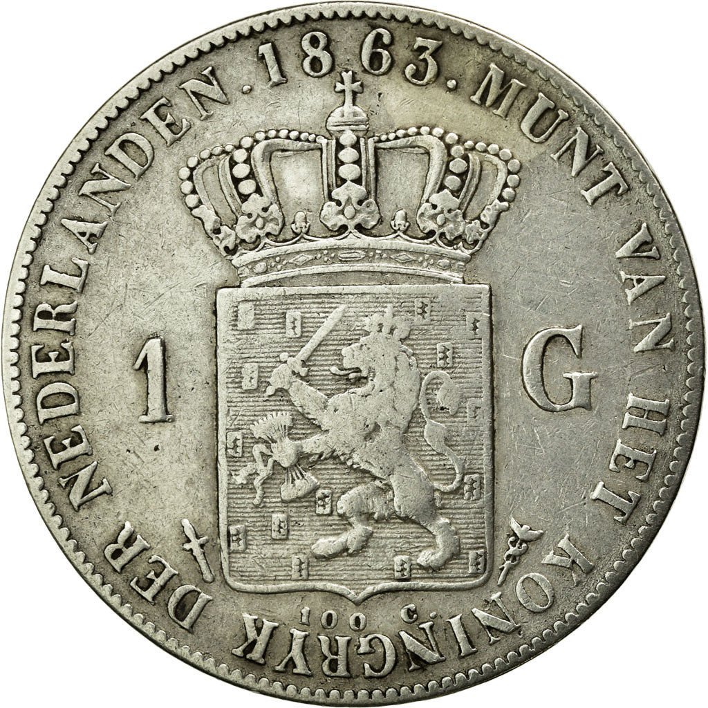 Coin, Netherlands, William III, Gulden, 1863, EF(40-45), Silver, KM:93