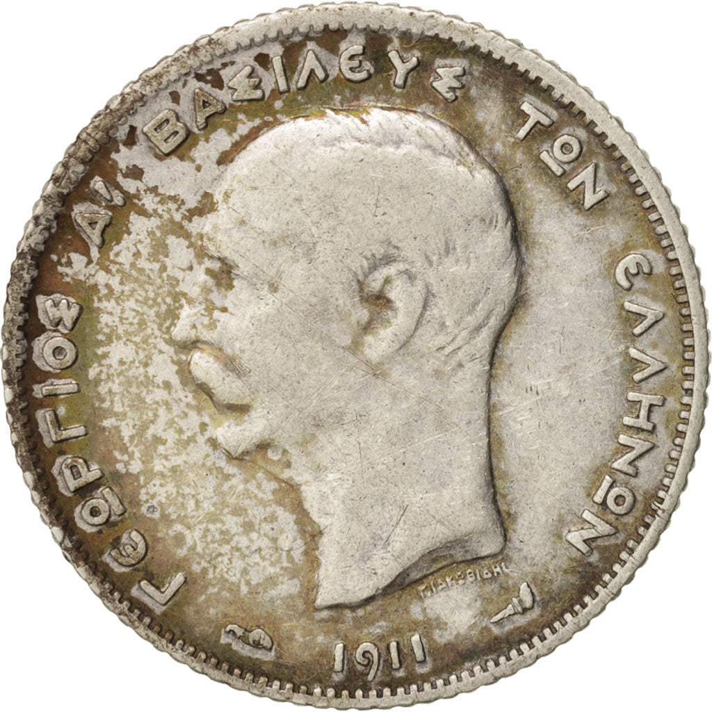 Greece, George I, Drachma, 1911, EF(40-45), Silver, KM:60