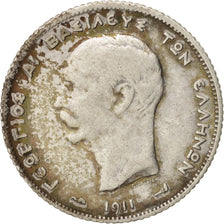 Greece, George I, Drachma, 1911, EF(40-45), Silver, KM:60