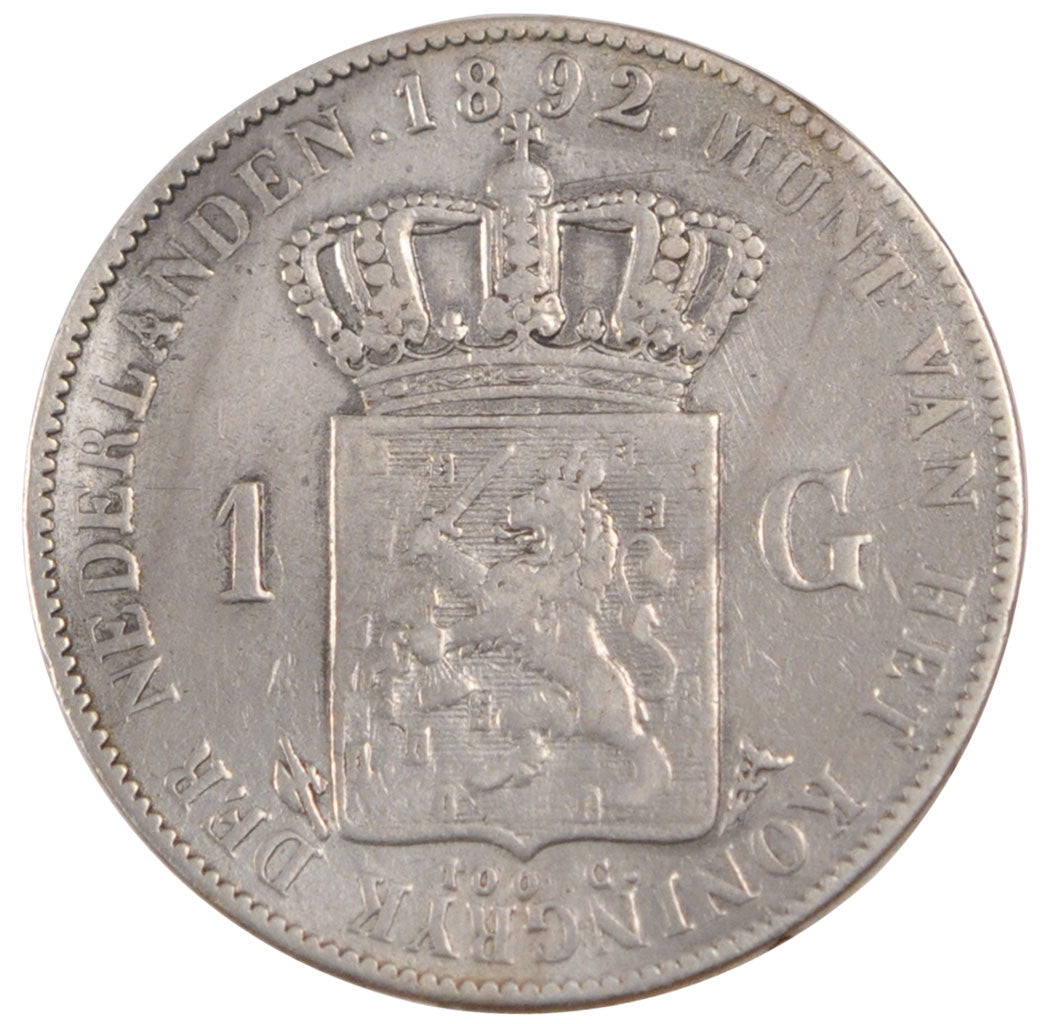 NETHERLANDS, Gulden, 1892, KM #117, EF(40-45), Silver, 28, 9.80