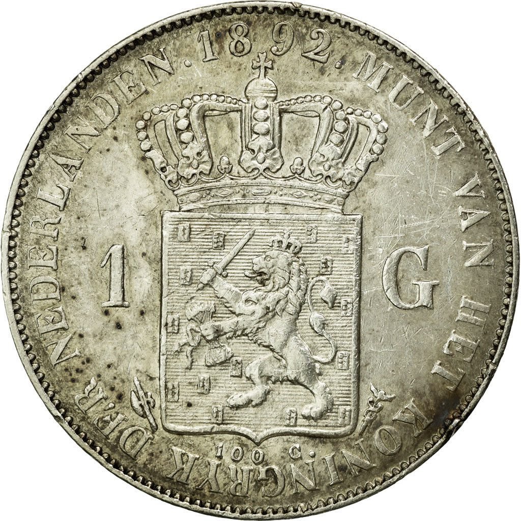 Münze, Niederlande, Wilhelmina I, Gulden, 1892, SS+, Silber, KM:117