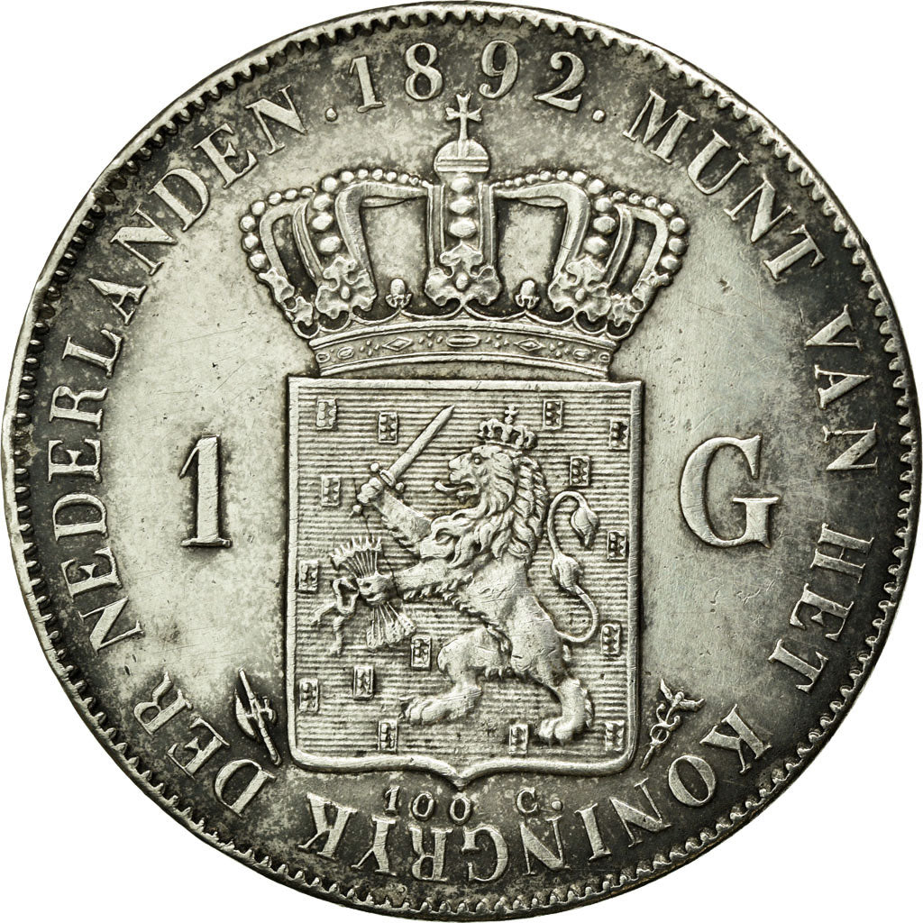 Coin, Netherlands, Wilhelmina I, Gulden, 1892, AU(50-53), Silver, KM:117
