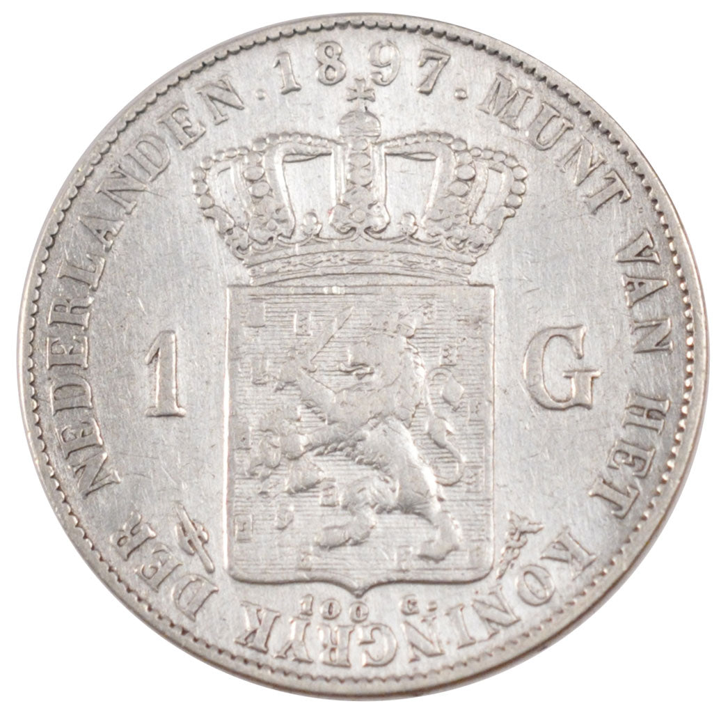 NETHERLANDS, Gulden, 1897, KM #117, EF(40-45), Silver, 28, 9.90