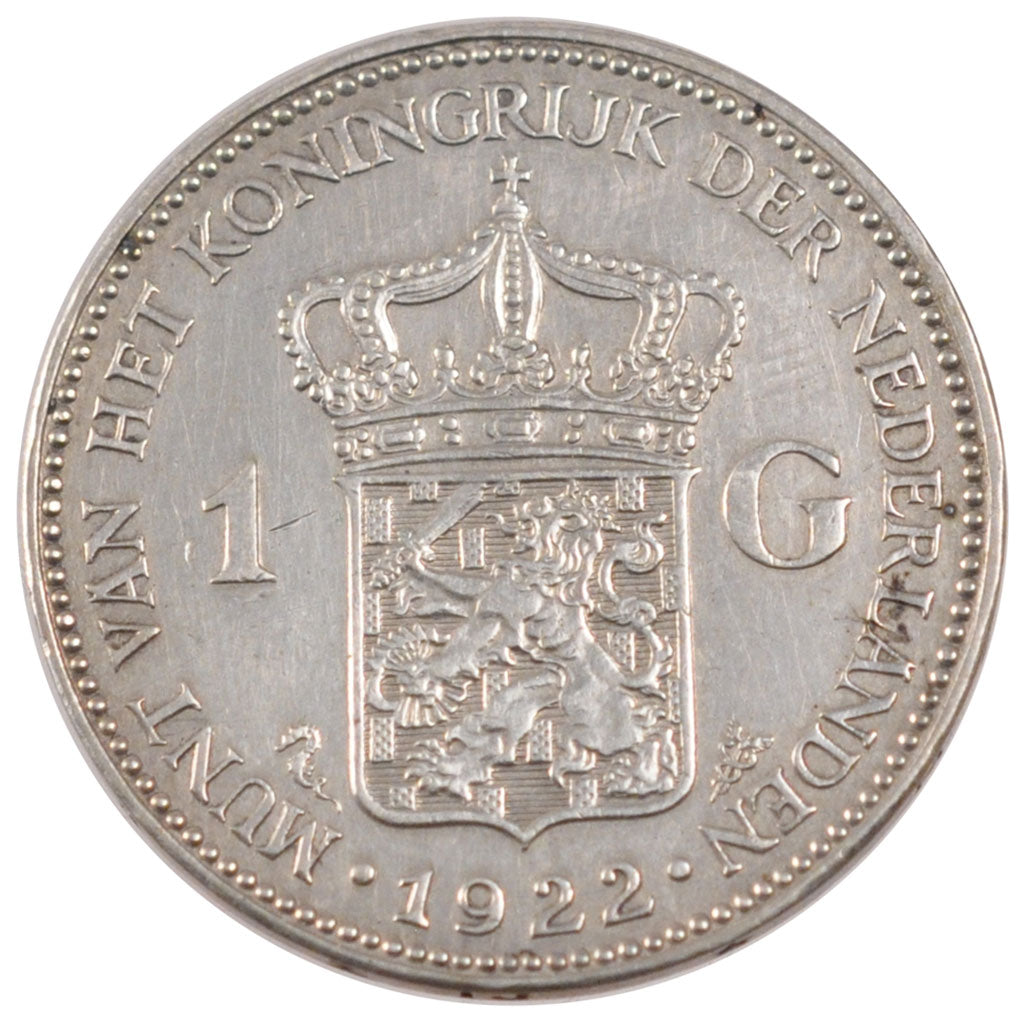 NETHERLANDS, Gulden, 1922, KM #161.1, AU(55-58), Silver, 28, 9.96
