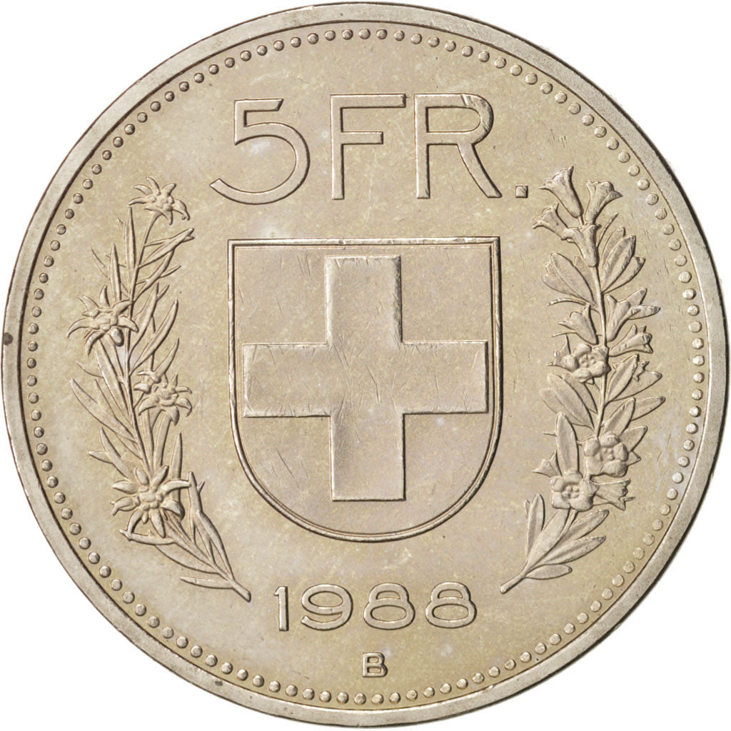 Switzerland, 5 Francs, 1988, Bern, MS(63), Copper-nickel, KM:40a.3