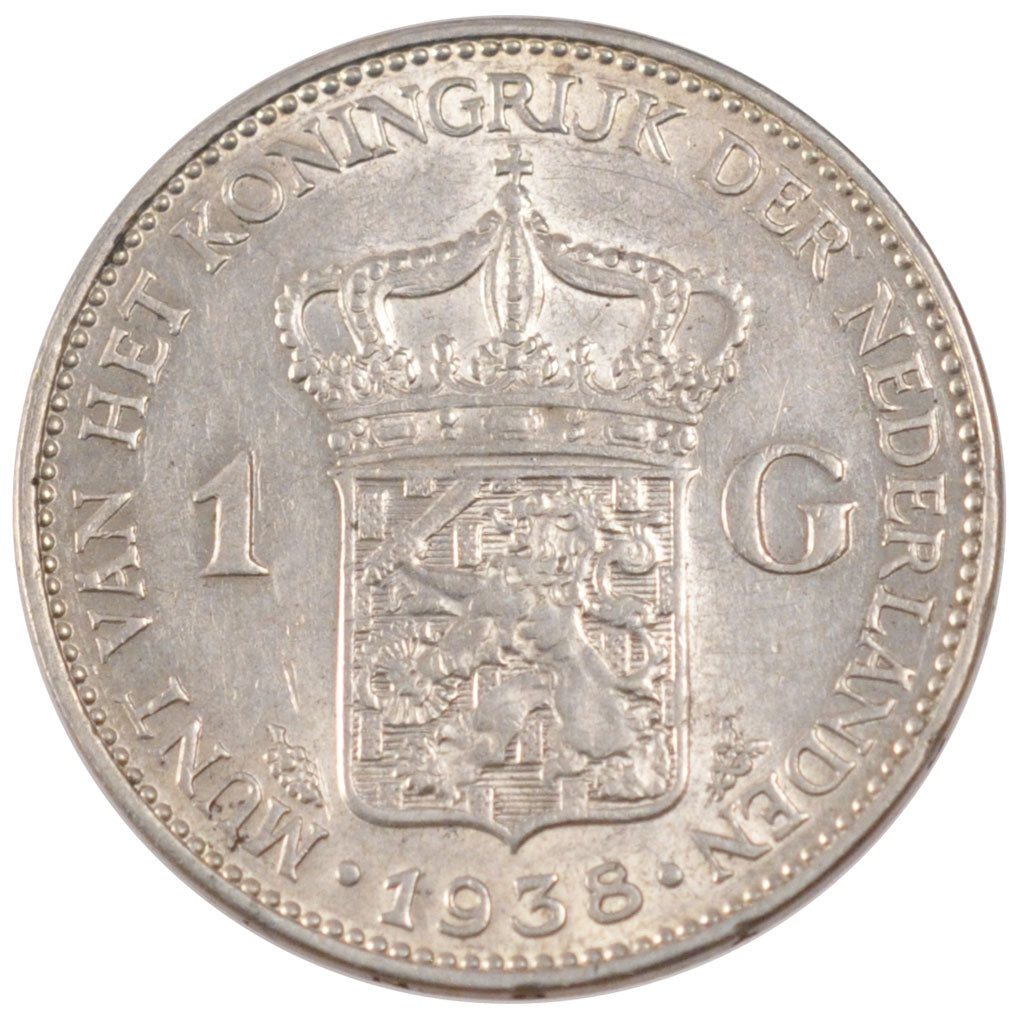 NETHERLANDS, Gulden, 1938, KM #161.1, AU(55-58), Silver, 28, 9.99