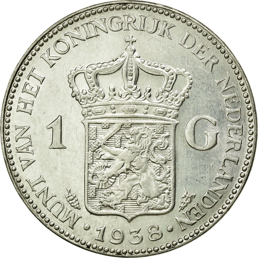 Coin, Netherlands, Wilhelmina I, Gulden, 1938, MS(60-62), Silver, KM:161.1