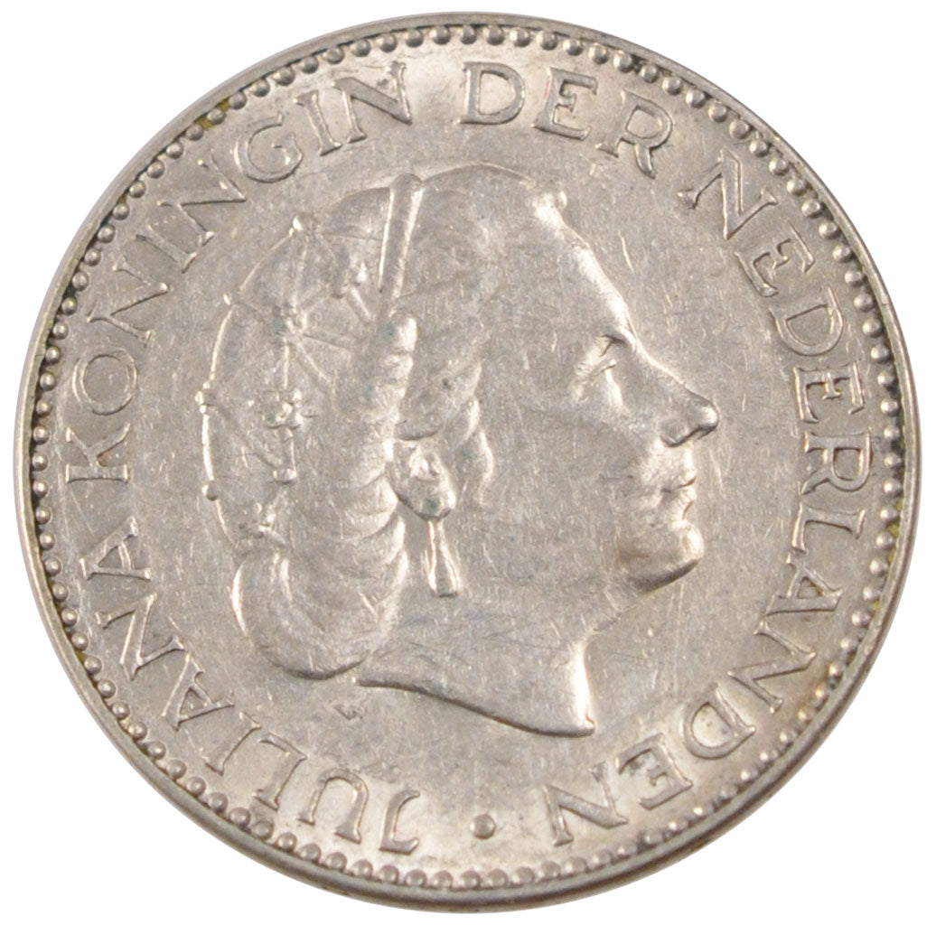 NETHERLANDS, Gulden, 1954, KM #184, AU(55-58), Silver, 25, 6.47