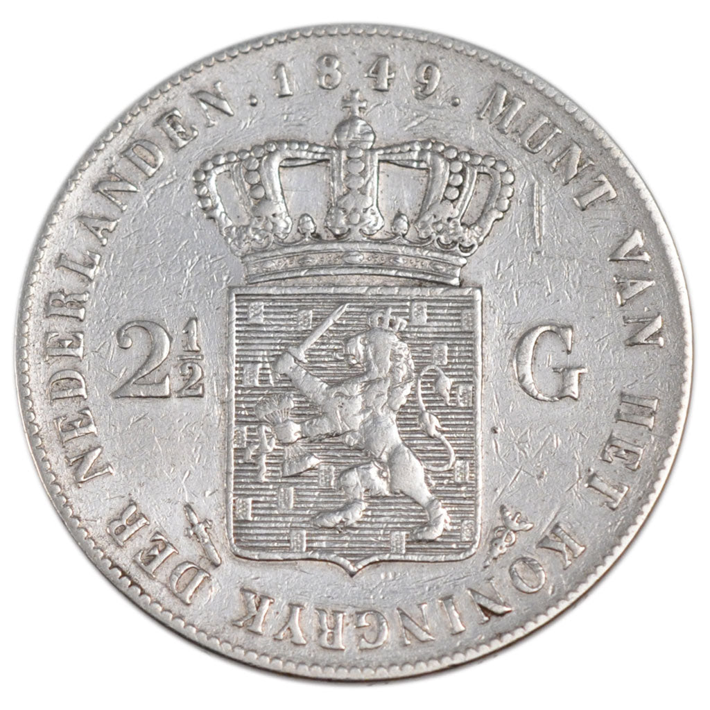 Netherlands, 2 1/2 Gulden, 1849, KM #69, VF(20-25), Silver, 24.72