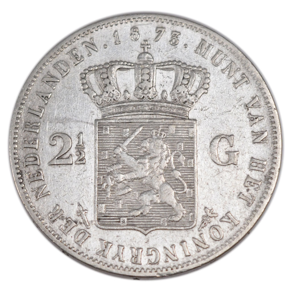 NETHERLANDS, 2-1/2 Gulden, 1873, KM #82, EF(40-45), Silver, 38, 24.78