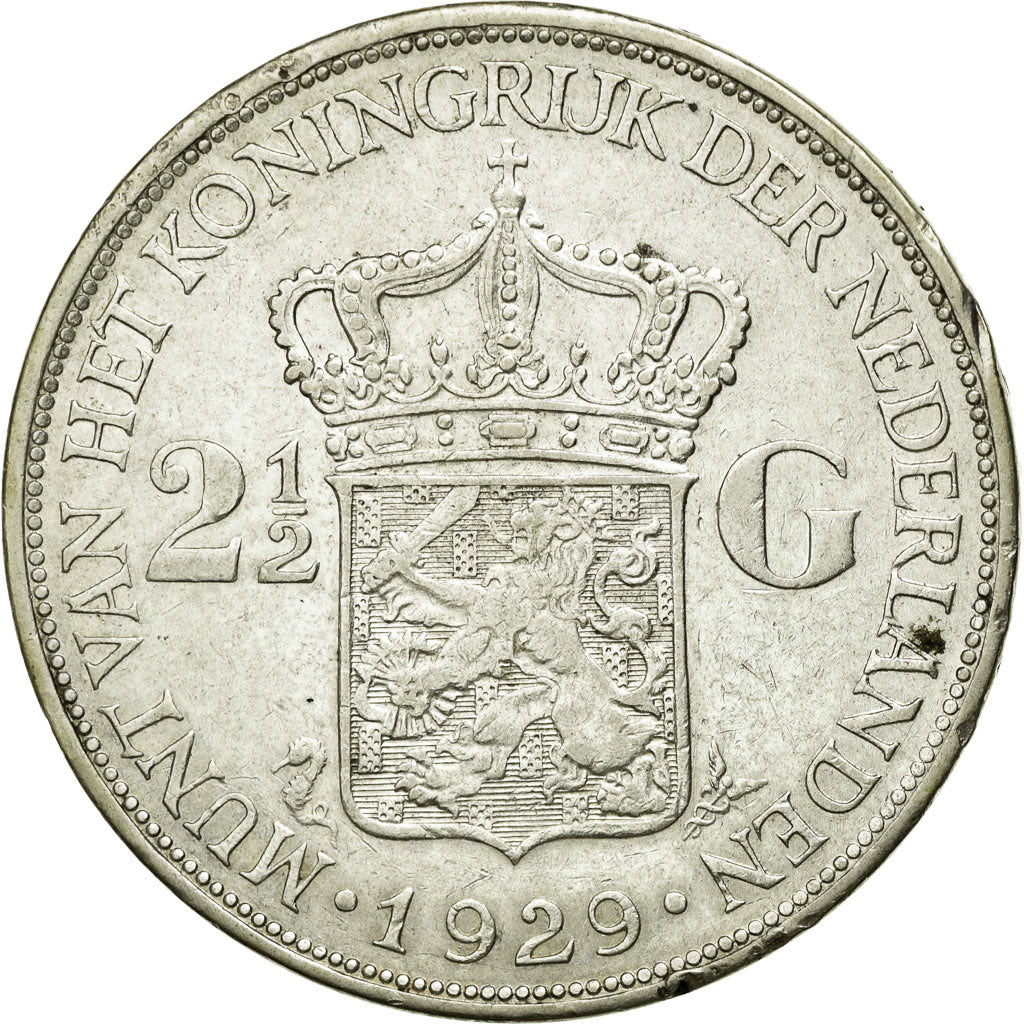 Coin, Netherlands, Wilhelmina I, 2-1/2 Gulden, 1929, EF(40-45), Silver, KM:165