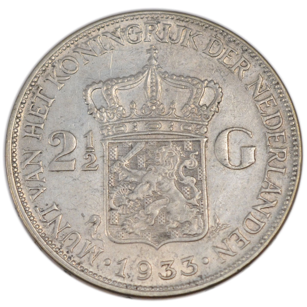 NETHERLANDS, 2-1/2 Gulden, 1933, KM #165, AU(55-58), Silver, 38, 25.01