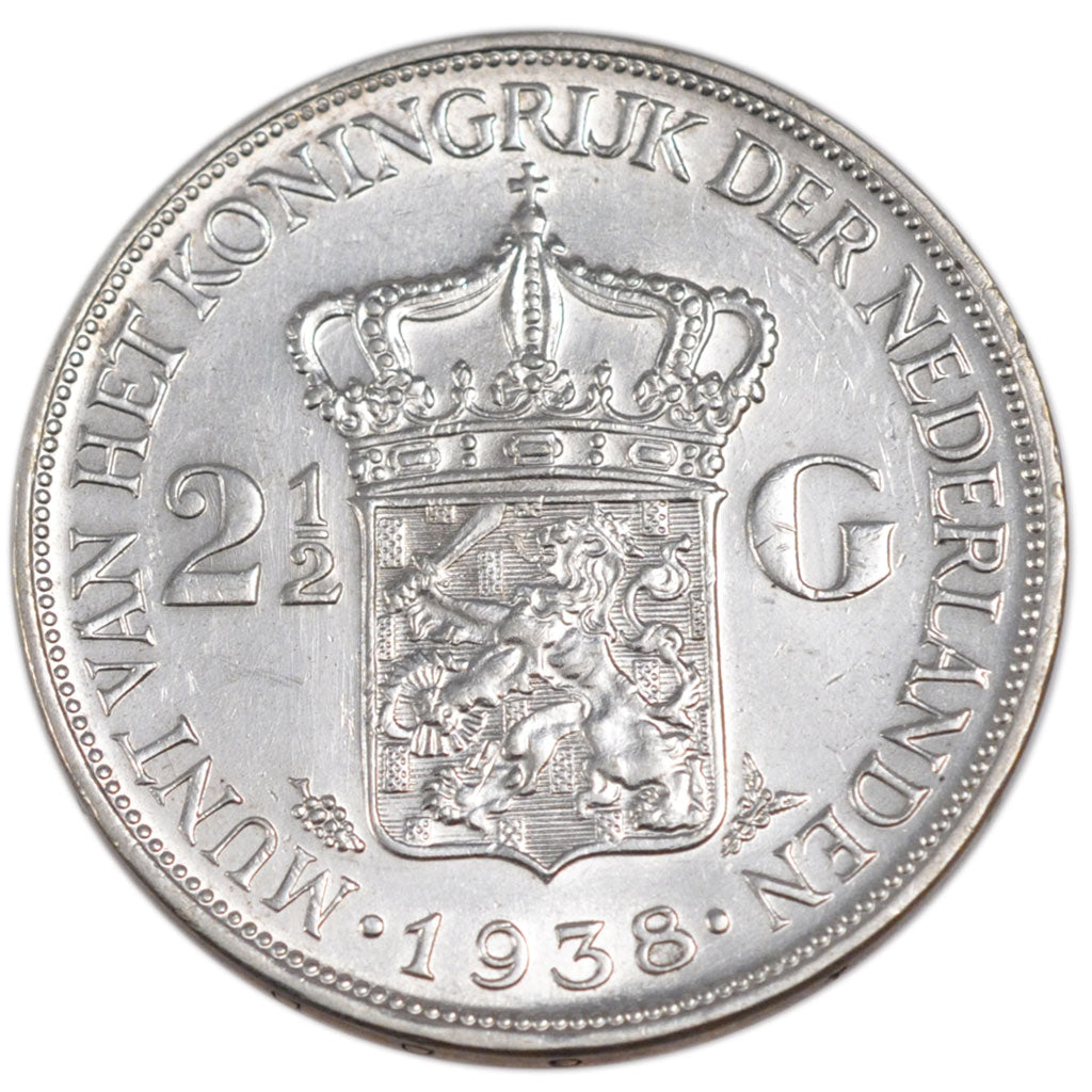 NETHERLANDS, 2-1/2 Gulden, 1938, KM #165, EF(40-45), Silver, 38, 24.99