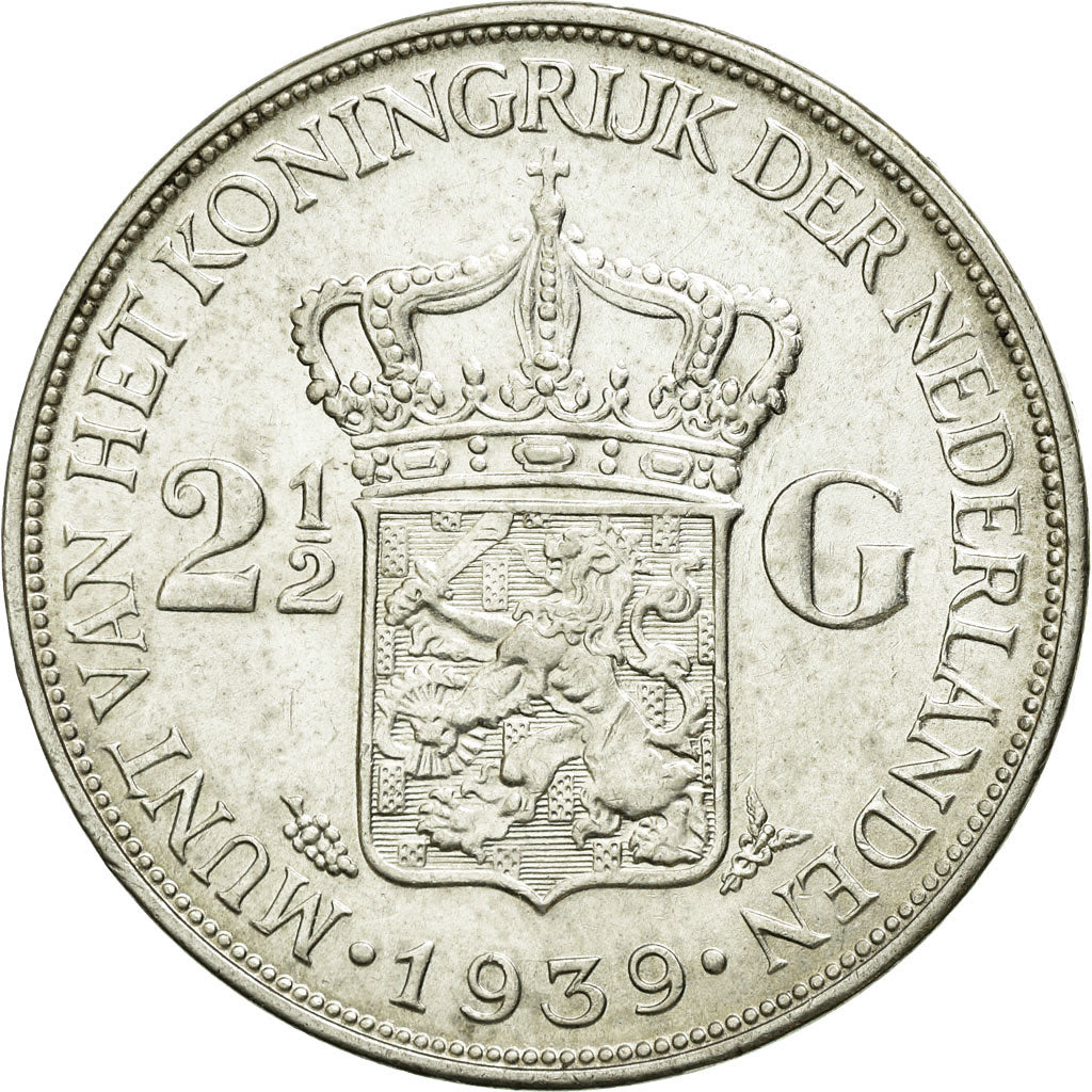 Coin, Netherlands, Wilhelmina I, 2-1/2 Gulden, 1939, AU(50-53), Silver, KM:165