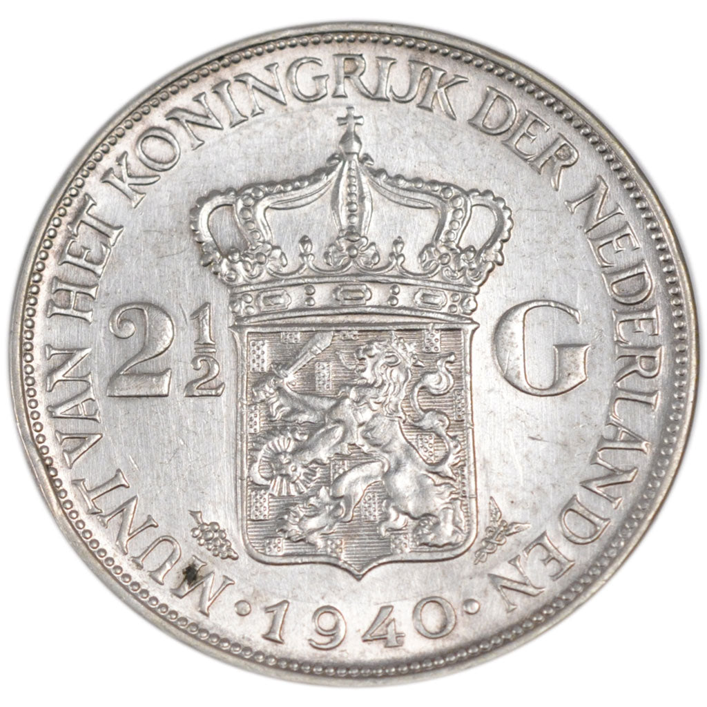 NETHERLANDS, 2-1/2 Gulden, 1940, KM #165, AU(50-53), Silver, 38, 25.00