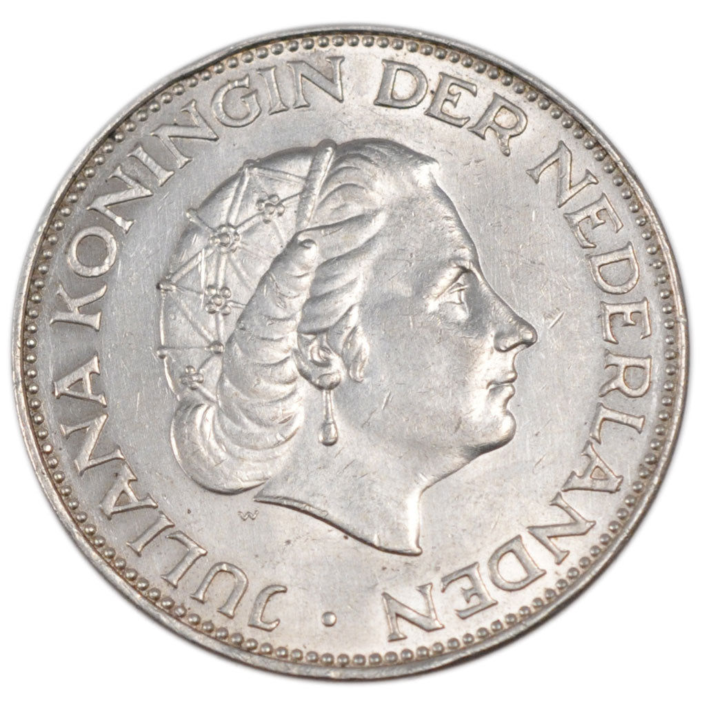 NETHERLANDS, 2-1/2 Gulden, 1961, KM #185, AU(55-58), Silver, 33, 14.96