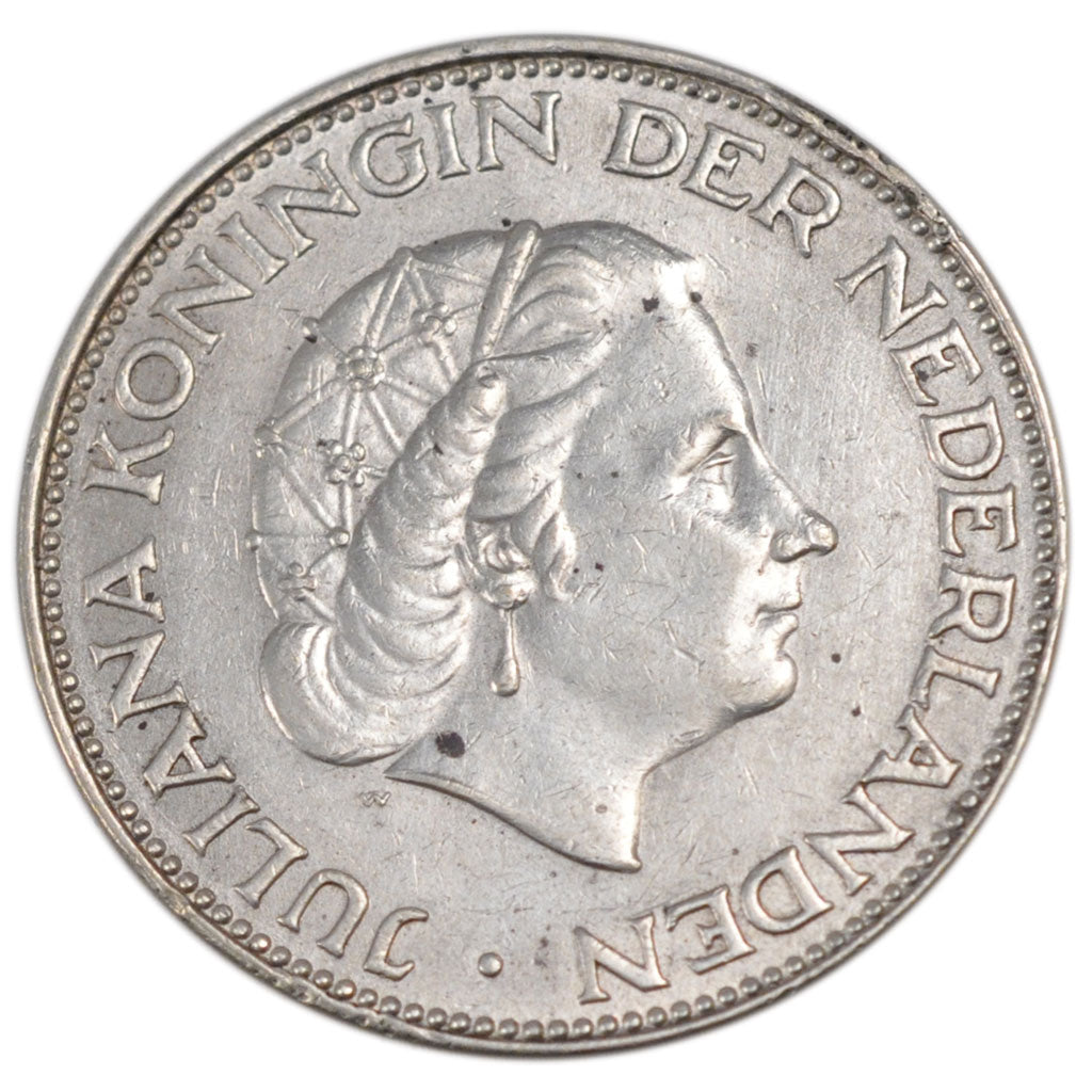 NETHERLANDS, 2-1/2 Gulden, 1964, KM #185, AU(55-58), Silver, 33, 15.00