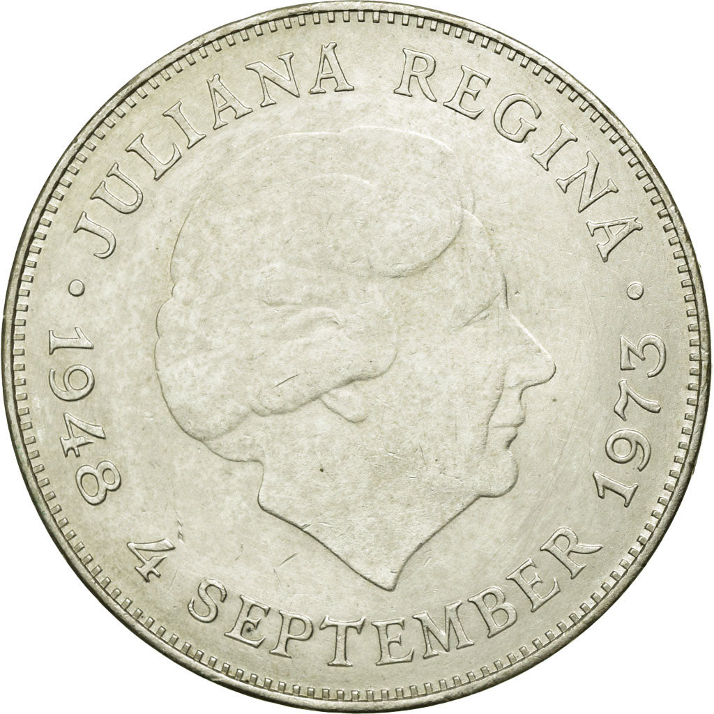 Coin, Netherlands, Juliana, 10 Gulden, 1973, AU(55-58), Silver, KM:196
