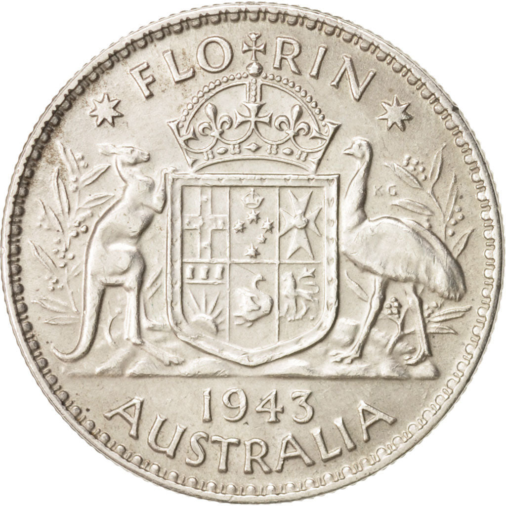 Australia, George VI, Florin, 1943, Melbourne, SUP, Silver, KM:40